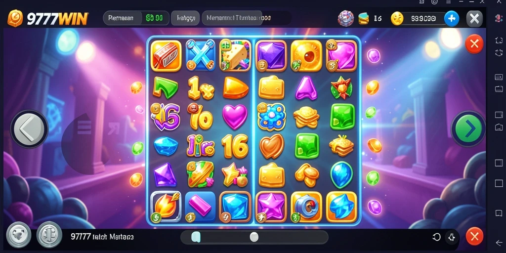 Tampilan gameplay Match-3 yang seru dan penuh warna dari 9777WIN.