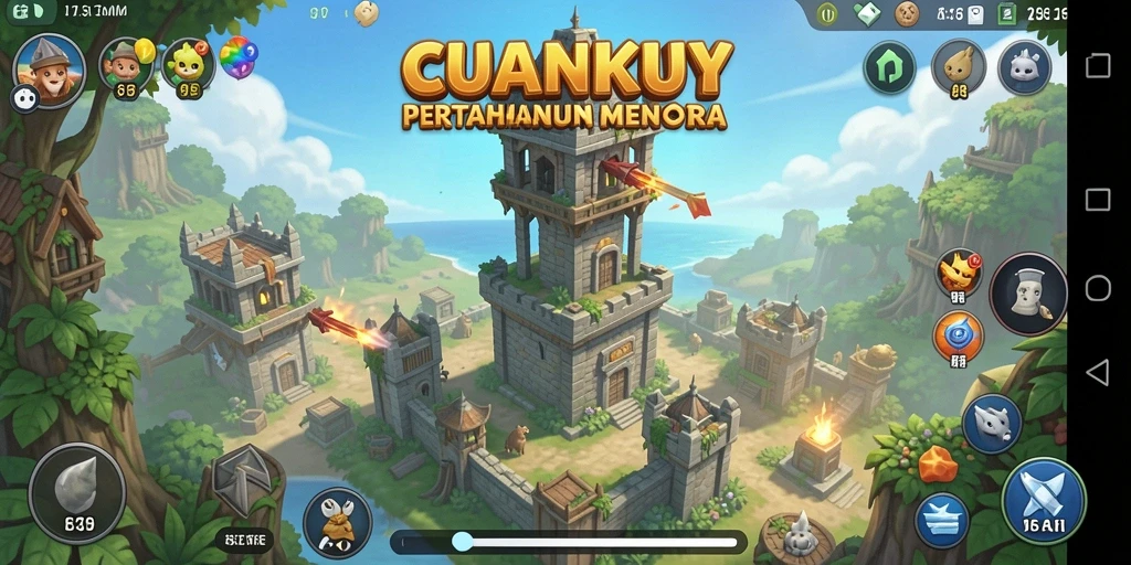 Tangkapan layar CUANKUY menampilkan aksi seru permainan Tower Defense.