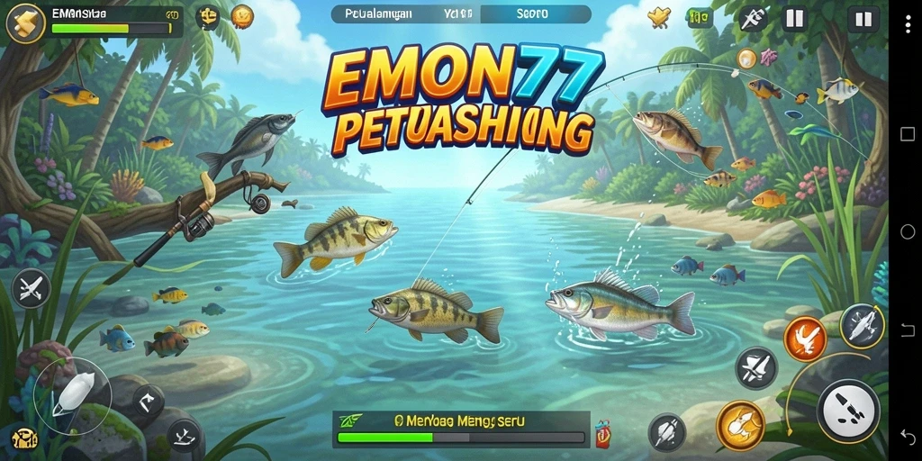 Screenshot gameplay EMON77 yang menunjukkan aksi memancing yang seru dan realistis.
