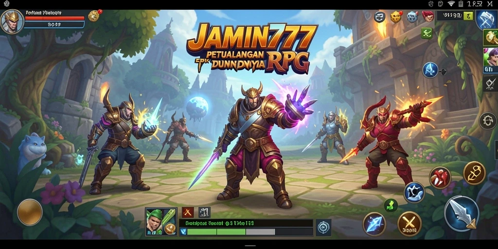 Menggambarkan momen epik dalam petualangan RPG JAMIN777.