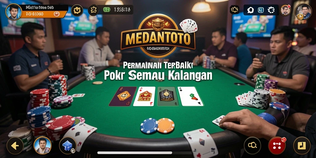 Screenshot permainan MEDANTOTO yang menampilkan pemain di meja poker.