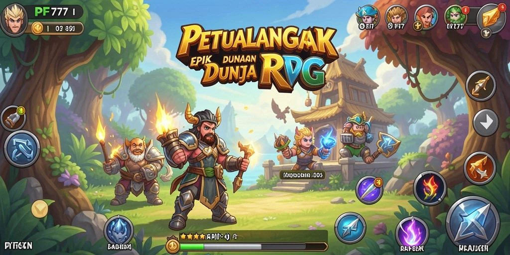 Screenshot gameplay PF777 menunjukkan pertarungan seru dan dunia RPG yang luas.