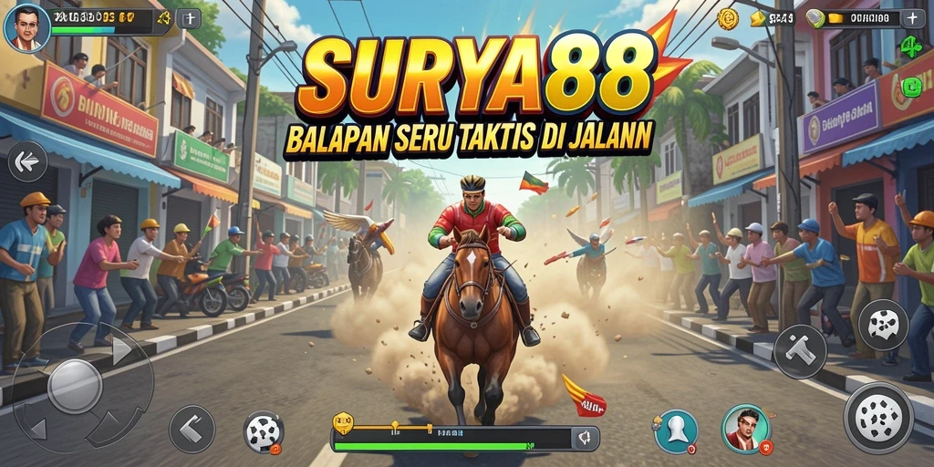Tampilan gameplay SURYA88 dengan balapan yang intens dan mobil yang beragam.